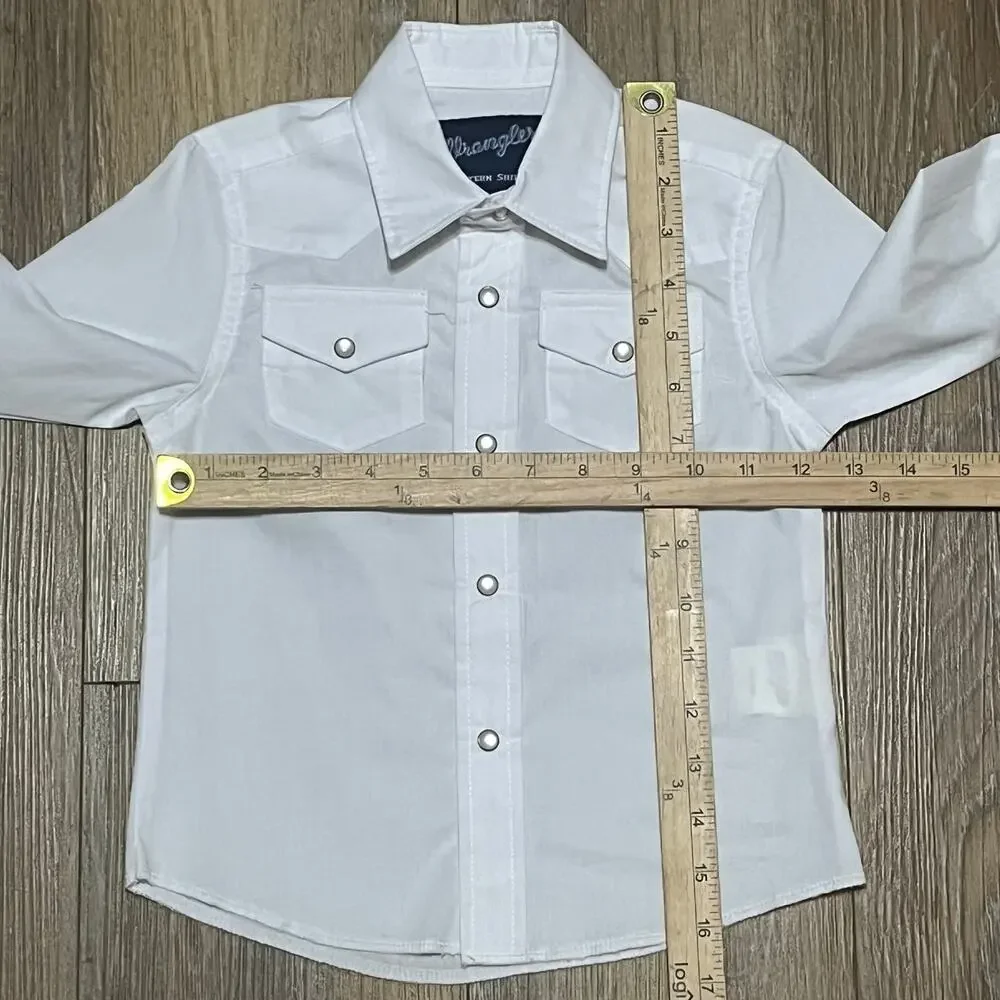 New Wrangler Boys Pearl Snap Long Sleeve Dress Shirt XXS 0-2 White Cowboy Rodeo - Picture 8 of 8